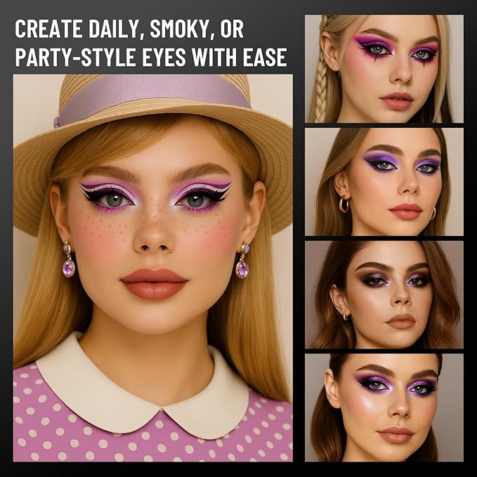 Purple Eyeshadow Palette with Mirror Lilac Violet Plum Tones Matte Shimmer Glitter 6 Colors Mini Eye Shadow Pallet Travel Size Highly Pigmented for Fairy Witch Goth Halloween Costume Makeup-Velvo Beauty