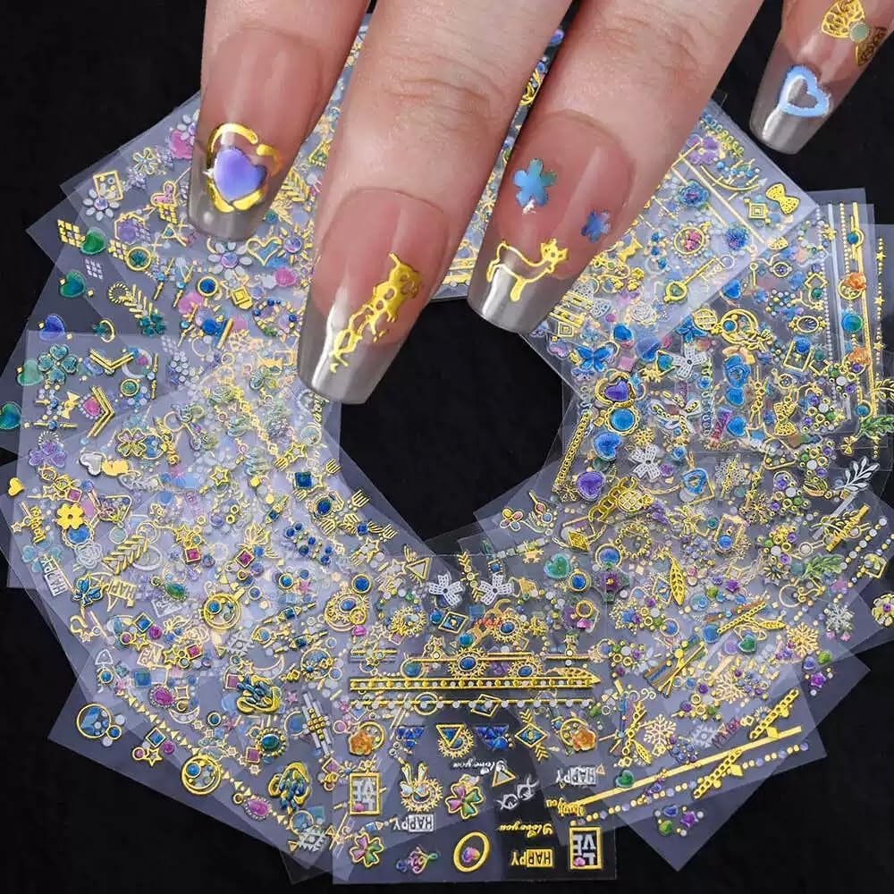 30 Sheets Gem Star Nail Stickers 3D Self Adhesive Luxury Blue Gems Theme Nail Art Charms Sticker Decals for Crafts Supplies Accessories (ST-BG)-Velvo Beauty