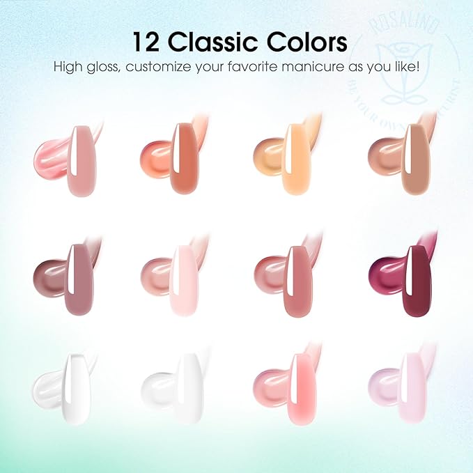 ROSALIND Poly Nail Gel Kit -12 Colors + Nail Art Accessories Kit Summer Neon Poly Nails Gel Kit Starter Kit With Slip Solution Pro Bright Colors Nail Extensions Gel Set with Mini UV Lamp-Velvo Beauty