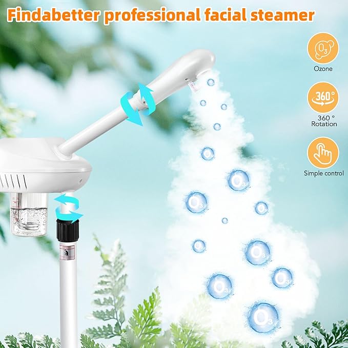 Professional Facial Steamer, Face Steamer on Wheels, SPA Ozone Steamer, Standing Face Steamer for Spa, Salon and at Home Use-Velvo Beauty