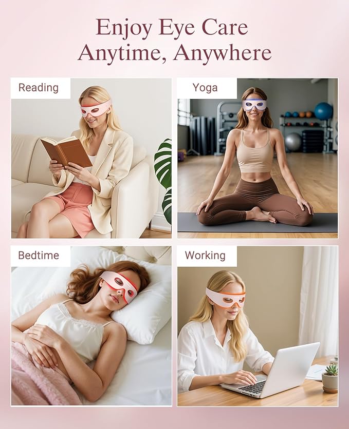 Red Light Therapy for Eyes, Wireless Under-Eye Red Light Therapy Mask with Timing Function, 3 Modes with Near-Infrared, Rechargeable Mask for Home Skincare-Velvo Beauty