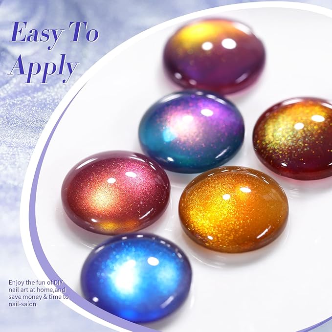 Born Pretty Cat Magnetic Eye Gel Nail Polish Glitter Auroras Magnetic Gel Polish Colorful Holographic Cat Magnetic Eye Nail Art Manicure DIY at Home 6PCS-Velvo Beauty