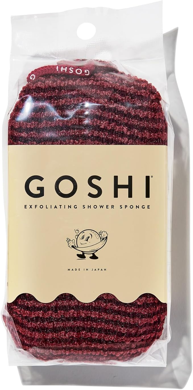 GOSHI Exfoliating Shower Sponge - Rip-Resistant, Rapid-Drying Exfoliating Bath Sponge for All Skin Types - Brick Red - Made in Japan-Velvo Beauty