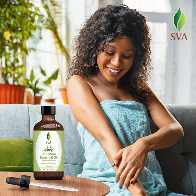 SVA Lemon Eucalyptus Essential Oil – 4 Fl Oz – 100% Natural Citriodora Oil - for Diffuser, Hair Care, Face, Skin Care, Aromatherapy, Scalp and Body Massage, Soap and Candle Making – with Dropper-Velvo Beauty