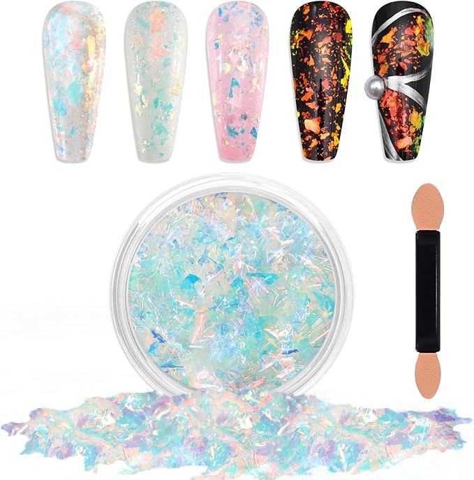 Laza Golden Fall Chameleon Flakes Nail Glitter Irregular Opal Nail Foil Flakes Chunky Confetti Color-Shift Sequins Iridescent Fairy Dust for Mermaid Nails Design, Nail Decorations for Nail Art-Velvo Beauty