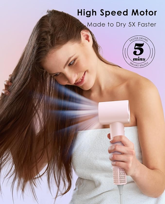 Hair Dryer with Diffuser for Curly Hair, Negative Ionic Hairdryer, High-Speed Blow Dryer with 110, 000 RPM Brushless Motor, Fast Drying Lightweight Travel Hairdryer, Low Noise Quiet Hair Dryers-Velvo Beauty