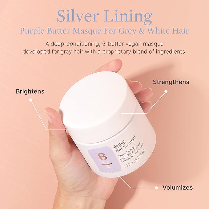 Better Not Younger Silver Lining Purple Hair Mask for Women 40+ – Deep Conditioning Treatment for Gray, Silver & Blonde Hair - Butter Mask with Plant-Based Oils – Hydrates & Neutralizes Brassiness-Velvo Beauty