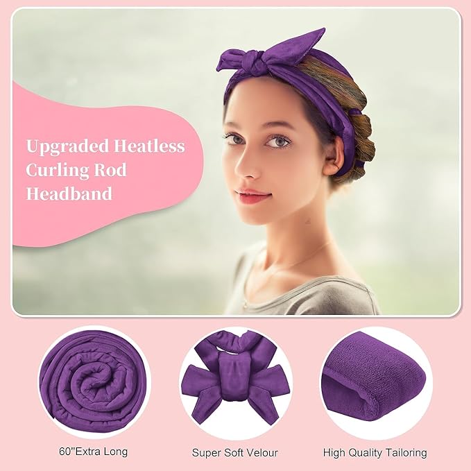 Heatless Curling Rod Headband, Upgraded 60" Extra Long Heatless Curls Headband Soft Hair Curlers to Sleep In Hair Rollers No Heat Curls (Light Purple)-Velvo Beauty