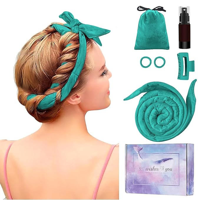 Heatless Curling Rod Headband, Upgraded 60" Extra Long Heatless Curls Headband Soft Hair Curlers to Sleep In Hair Rollers No Heat Curls (Green)-Velvo Beauty