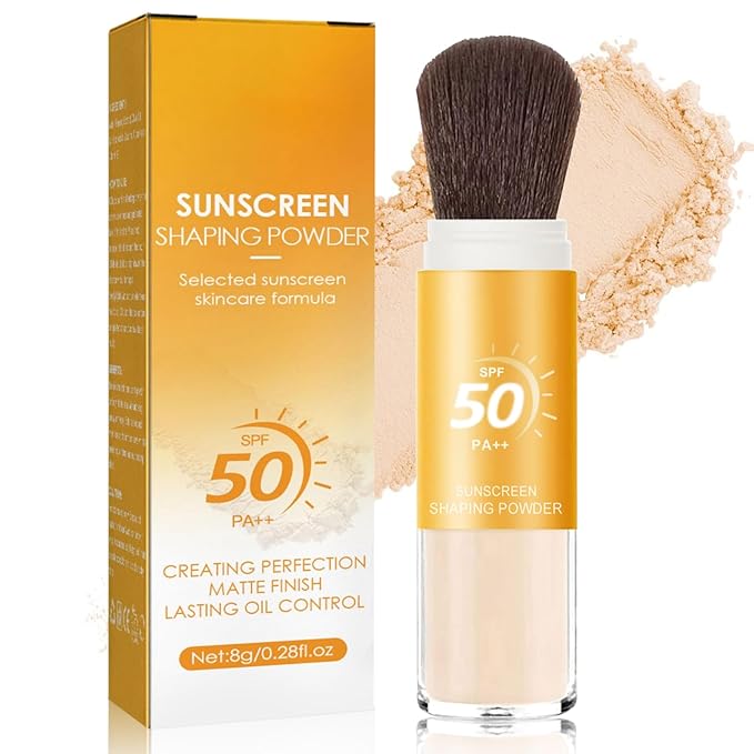 Mineral Sunscreen Setting Powder, SPF 50++ Mineral Setting Powder Sunscreen for Face with Soft Brush Powder Sunscreen for Scalp Matte Face Powder (1PC, 1.02 * 1.02 * 4.29)-Velvo Beauty