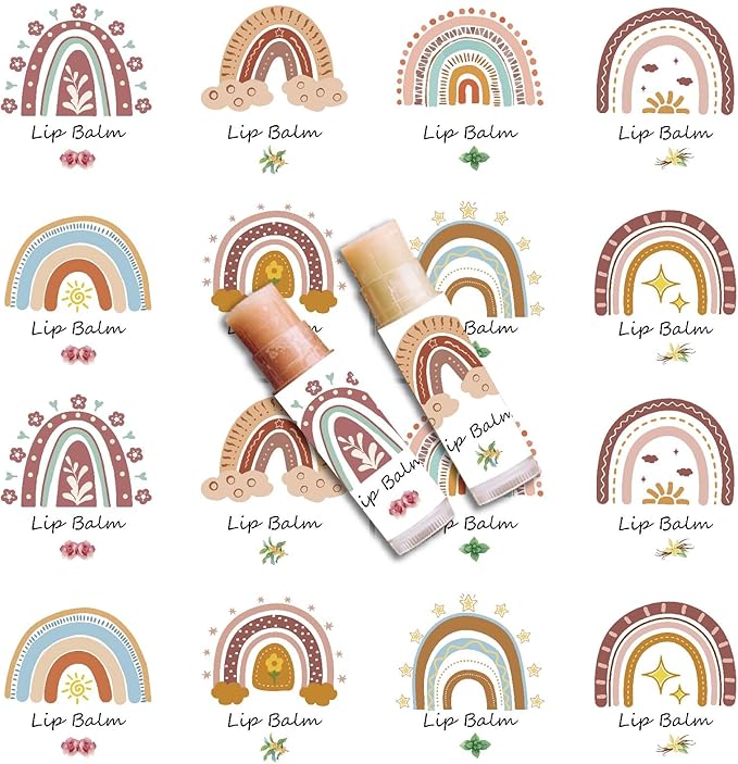 CRASPIRE 80Pcs 8 Styles Lip Balm Sticker Rainbow Self-Adhesive Homemade Lip Balm Labels Vintage Square DIY Label Stickers for Lip Balm Containers Cosmetics Lipsticks-Velvo Beauty