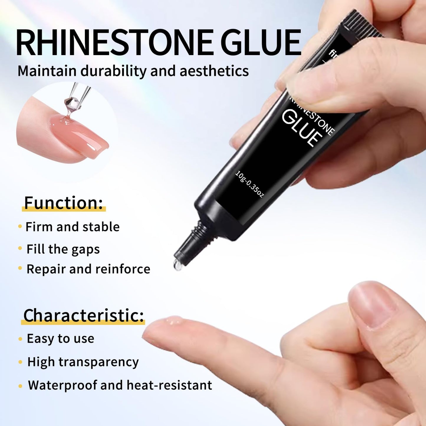 2PCS Rhinestone Glue Gel Kit- Superior Nail Art Glue Strong and Long-Lasting Bond for Nail Art Decorations, Charms, 3D Bling, Gems, Jewel Diamonds UV/LED Easy Apply with Nail Rhinestone Glue Kit-Velvo Beauty