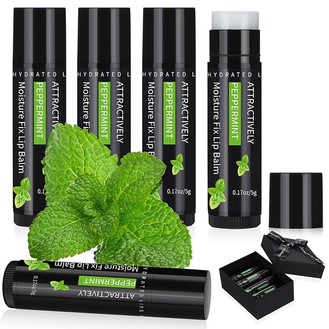 4 Pcs Lip Balm with Gift Box for Men Raffia Grass Organic Natural Beeswax Lip Balm for Father's Day Gifts Women Adults Teens Dry Chapped Lips Care Product-Velvo Beauty