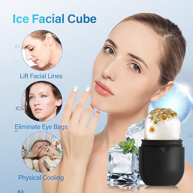 Ice Roller for Face Eye, Ice Roller Mold Face Skin Care Kit for Brighten Skin and Enhance Your Natural Glow Remove Fine Lines Shrink Pores Reduce Acne and Lubricate the Skin (Black)-Velvo Beauty