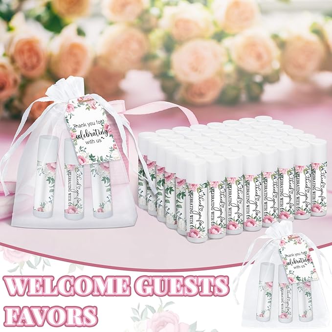 Dunzy 50 Pack Bridal Shower Favors Gifts Bulk Lip Balms Peony Wedding Favors Bachelorette Baby Shower Favor Prizes Souvenirs Thank You Appreciation Gifts for Guests Women Coworker Staff-Velvo Beauty
