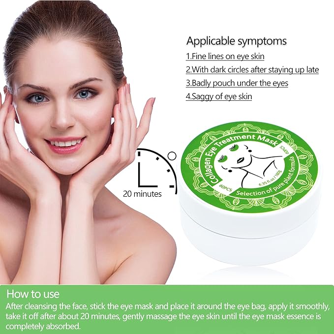 Collagen Under Eye Patches,Seaweed Eye Mask,Under Eye Pad For Dark Circles And Puffiness,Eye Gel Treatment Masks for Puffy Eyes,Under Eye Bags,Anti Wrinkle,Improve and Firm Eye Skin-Velvo Beauty