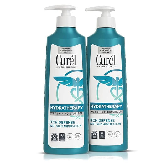 Curel Hydra Therapy In Shower Lotion, Itch Defense Body Moisturizer with Advanced Ceramide Complex, Vitamin E, & Oatmeal Extract, 12 Oz, Pack of 2-Velvo Beauty