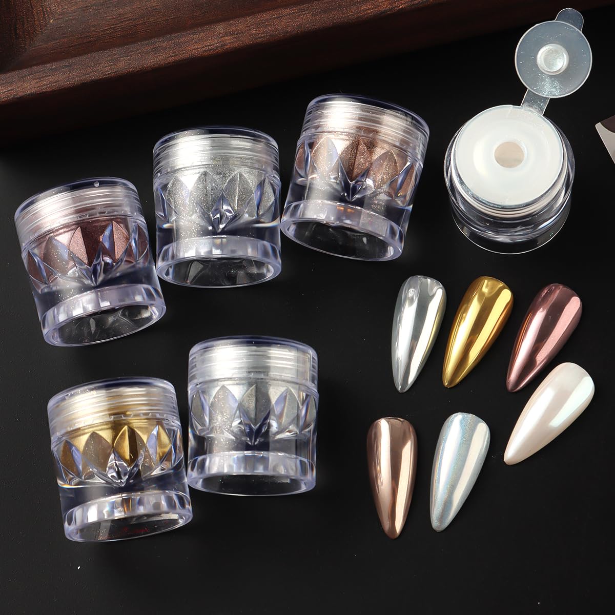 Chrome Nail Powder and 3D Nail Gel Kit, Metallic Mirror Glitter Effect Chrome Powder For Nail Art, Holographic Aurora Iridescent Dip Dust Pigment and 10g Sculpting Gel Set for Nail Decor DIY-Velvo Beauty