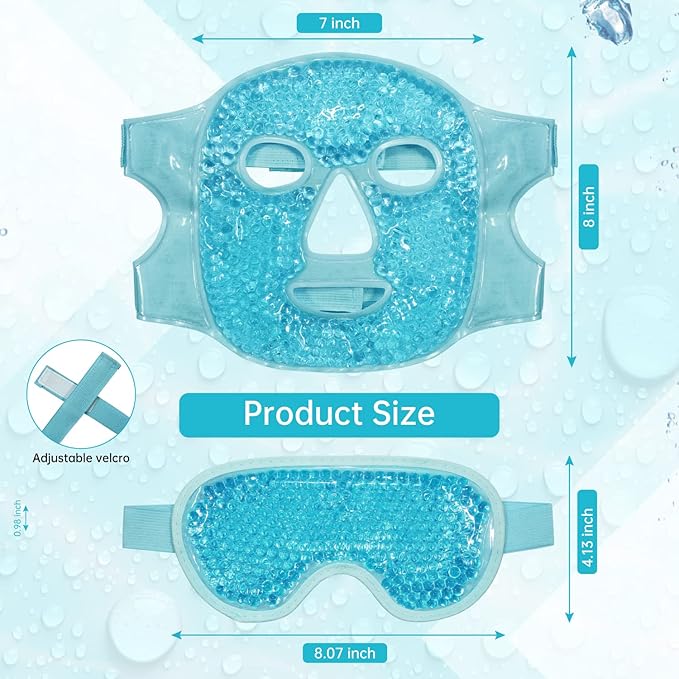 Ice Face Mask Reusable and Cold Gel Eye Mask for Puffiness/Dark Circles/Eye Bags/Dry Eyes/Headaches/Migraines/Stress Relief, Ice Pack for Eyes & Face (Blue)-Velvo Beauty