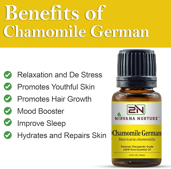 Chamomile German Essential Oil 100% Pure Premium Therapeutic Grade, Undiluted - Aromatherapy Diffuser for Calm and Relaxation, Skin Care, Hair Care-Velvo Beauty