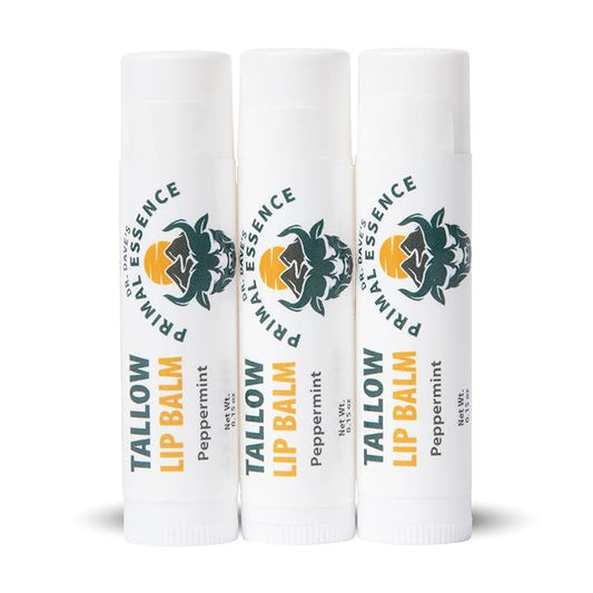 Moisturizing Tallow Lip Balm – Grass-Fed Beef Tallow with Organic Coconut Oil, Beeswax, and Vitamin E – Peppermint – Lip Balm Set – Travel Essential – 3-Pack-Velvo Beauty