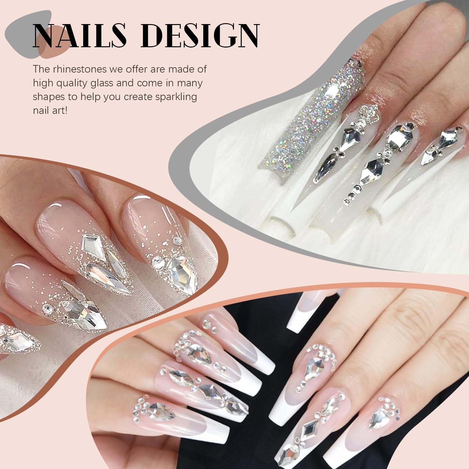 1680Pcs Silver Clear Nail Rhinestones 180Pcs Multi Shapes Glass Flatback Nail Gems + 1500Pcs 1.5-4mm Round Crystal with Rhinestones Glue Gel, Manicure Nail Charms Diamond Gemstones for Nail Art-Velvo Beauty