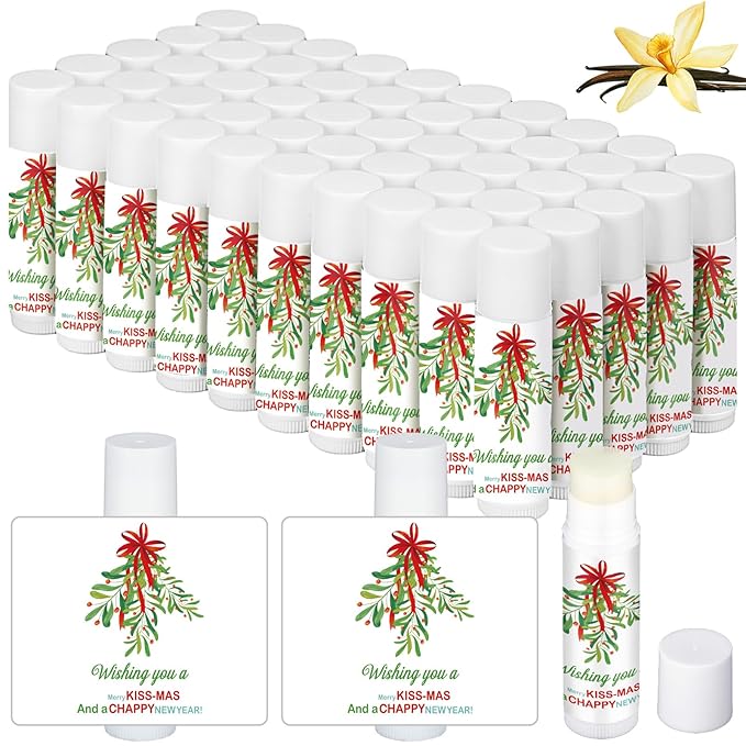 50 Pcs Christmas Lip Balms Mistletoe Gifts Bulk Christmas Vanilla Flavors Lip Balms Lips Moisturizer for Christmas Stocking Stuffers Xmas Party Supplies Favors-Velvo Beauty