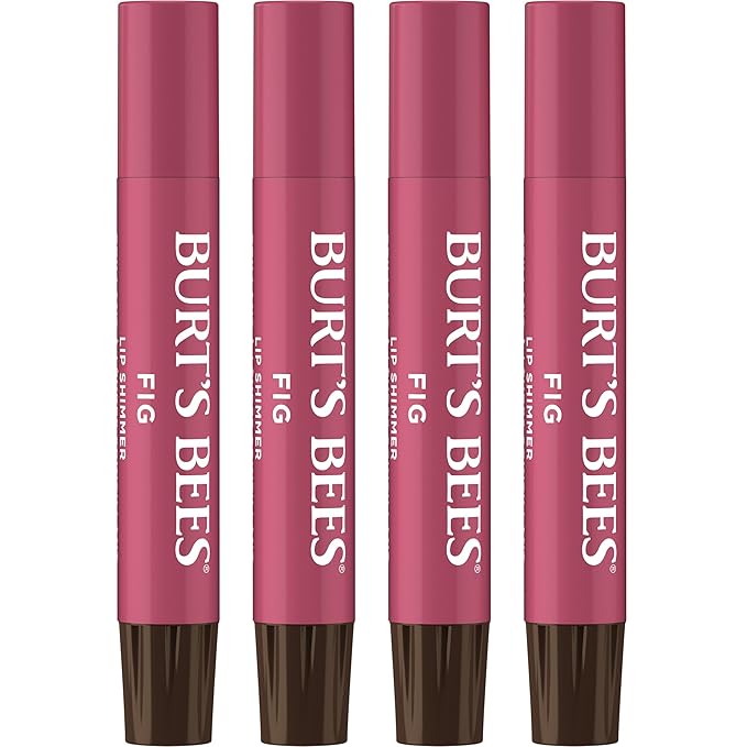 Burt's Bees Shimmer Lip Tint Set, Tinted Lip Balm Stick, Moisturizing for All Day Hydration with Natural Origin Glowy Pigmented Finish & Buildable Color, Fig (4-Pack)-Velvo Beauty