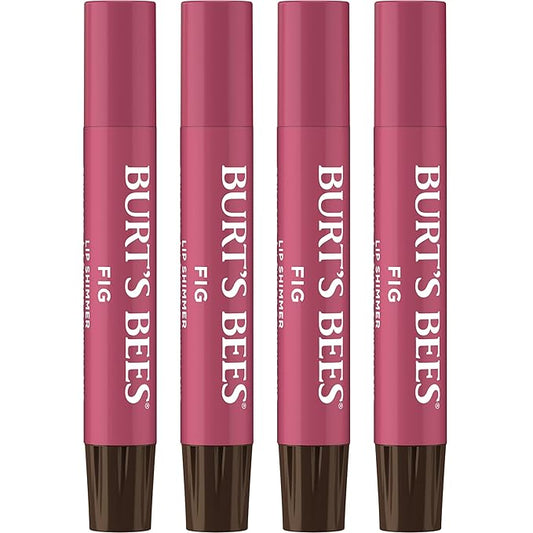 Burt's Bees Shimmer Lip Tint Set, Tinted Lip Balm Stick, Moisturizing for All Day Hydration with Natural Origin Glowy Pigmented Finish & Buildable Color, Fig (4-Pack)-Velvo Beauty