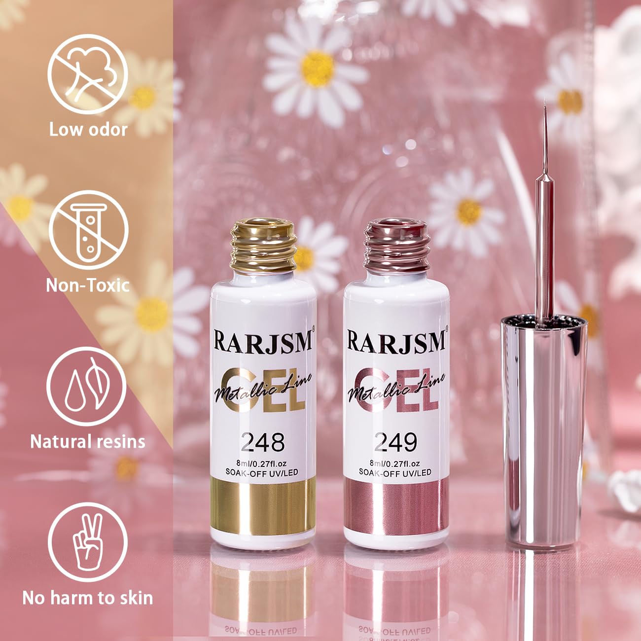 RARJSM Metallic Chrome Gel Liner Nail Art 3D Mirror Bronze Gold Rose Gold Effect Gel Nail Polish 8ml Painting Build in Thin Brush Metal Painted Drawing Striper GelPolish Curing Requires Home Salon-Velvo Beauty