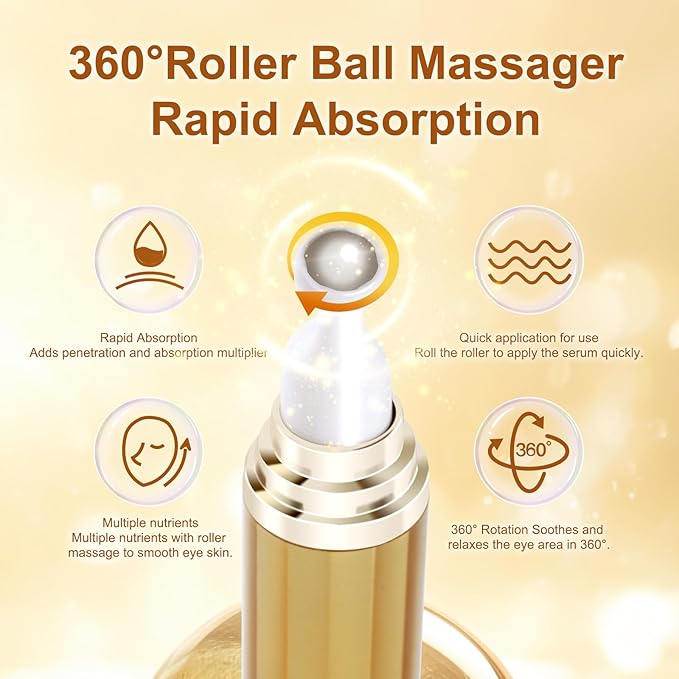 5% Caffeine Eye Serum With Roller For Dark Circles & Puffiness Bags Under Eye Treatment- Caffeine Eye Cream with 360° Massage Ball Roller For Anti Aging Wrinkles Fine Lines - Under eyes treatment-Velvo Beauty