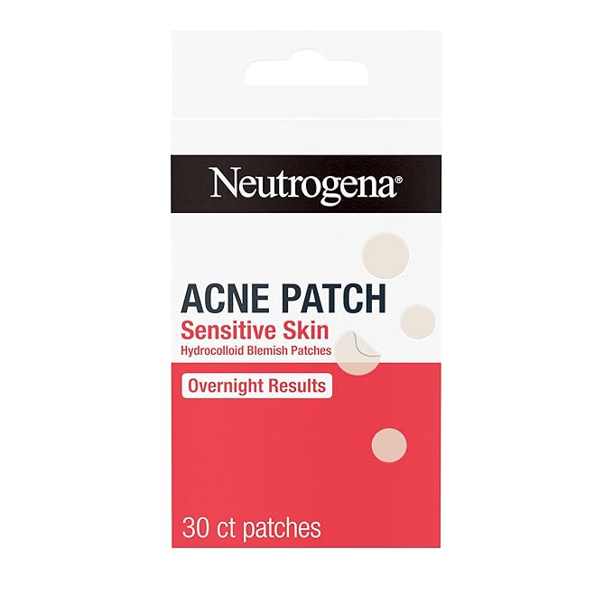Neutrogena Sensitive Skin Blemish Patches, Acne Patches for Sensitive Skin, Hydrocolloid Treatment Visibly Shrinks Pimples Overnight, 2 Sizes, 30 Count-Velvo Beauty