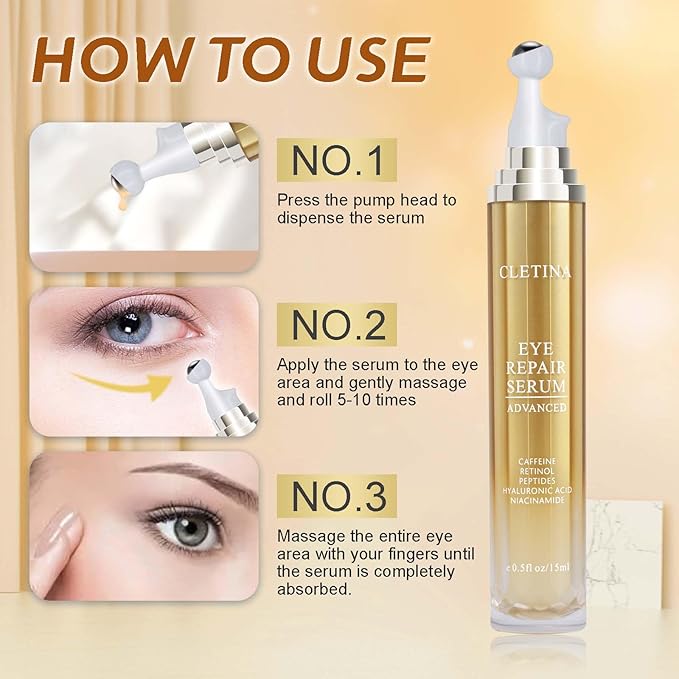5% Caffeine Eye Serum With Roller For Dark Circles & Puffiness Bags Under Eye Treatment- Caffeine Eye Cream with 360° Massage Ball Roller For Anti Aging Wrinkles Fine Lines - Under eyes treatment-Velvo Beauty