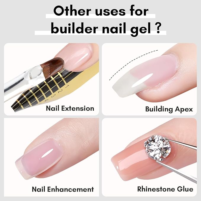 Makartt 3Pcs Builder Nail Gel with Top and Base Coat, Clear Gel Builder Kit for Nails Apex Building Thickening Strengthener Extension Rhinestone in a Bottle, UV Light Lamp Required-Velvo Beauty