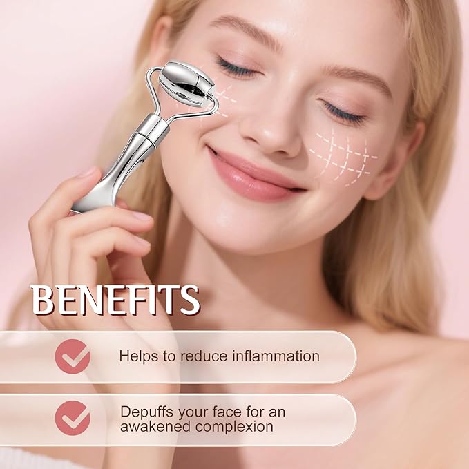 Gua Sha Facial Tool and Face Roller Set, Stainless Steel Lymphatic Drainage Massager for Face, Head, Eyes, Chin and Jaw, Lifting, Massage Scraping with Travel Pouch-Velvo Beauty