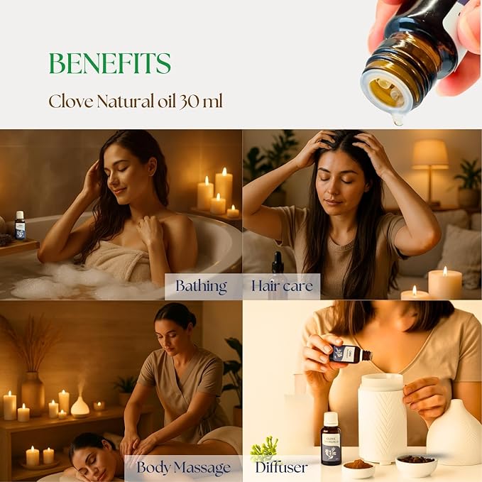 Roots & Above Clove Essential Oil 1.01 oz/30ml Pure Natural Cold-Pressed Oils for Skin, Hair, Massage, Diffusers, Humidifiers, DIY Beauty, Home Candle Making & Self-Care-Velvo Beauty