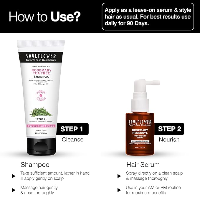 Soulflower Rosemary Redensyl Hair Growth Serum | 3% Redensyl, 4% Anagain, Melanogray, Caffeine, Biotin, Keratin, Tea Tree, Chia Seeds, Rice Water | Men, Women | 30 ml-Velvo Beauty