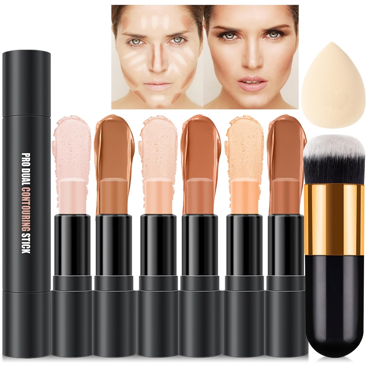 6 Colors Cream Contour Stick Makeup Kit,Shades with Highlighter and Blush Bronzer Contour Stick for Sculpt the Cheeks,Long Lasting,Waterproof,Matte & Dewy Finish for Woman (SET B)-Velvo Beauty