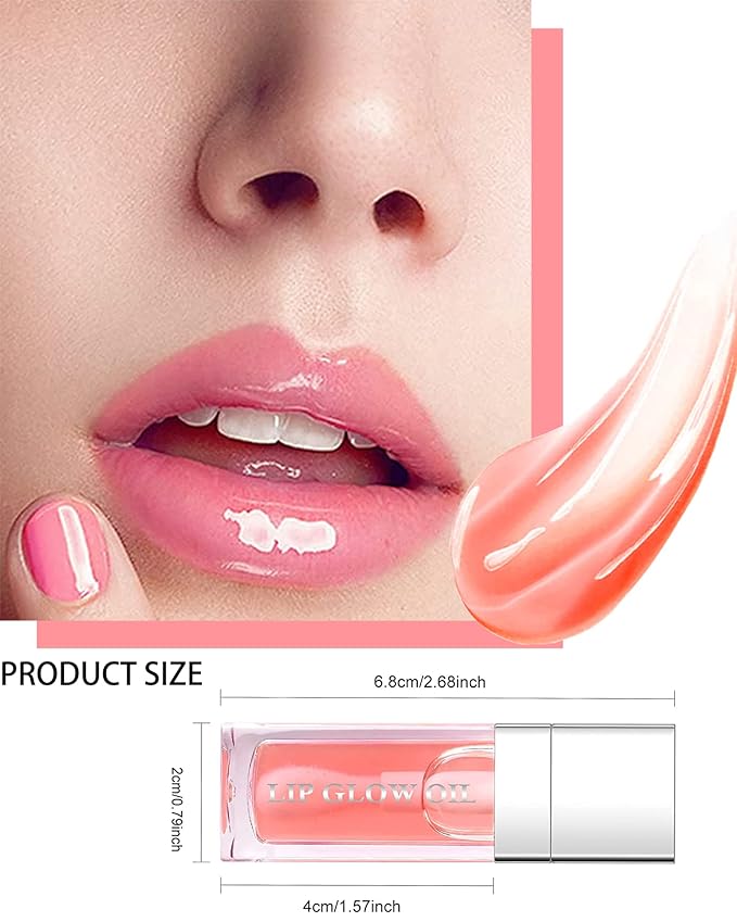 Hydrating Plumping Lip Glow Oil,Tinted Lip Gloss,Transparent Toot Lip Oil,Long Lasting Moisturizing Clear Glow Reviver Lip Oil for Lip Care Dry Lips,Women's Day Makeup Gift for Women(#001 Pink)-Velvo Beauty