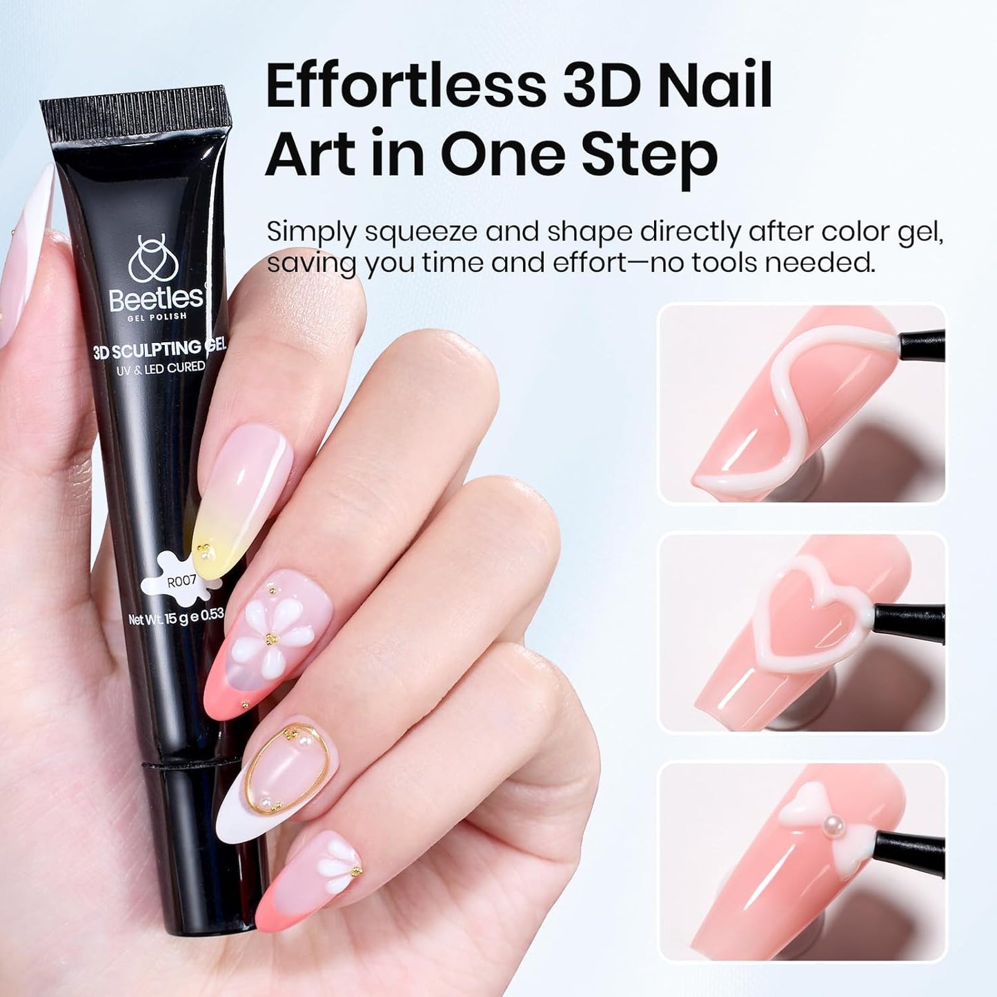 Beetles Sculpting Gel 3D Nail Art - Halloween White No Wipe Nail Polish 3D Rhinestone Building Multi-Function Drawing Gel for DIY Manicure Designs-Velvo Beauty