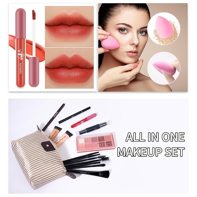 Makeup Kit For Girls Teens Women, Makeup Set, Makeup Present, Includes Eyeshadow Palette, Foundation, Eyebrow Pencil, Eyeliner, Lip Gloss, Counter Stick, Makeup Brush Set Bag & Sponge-Velvo Beauty