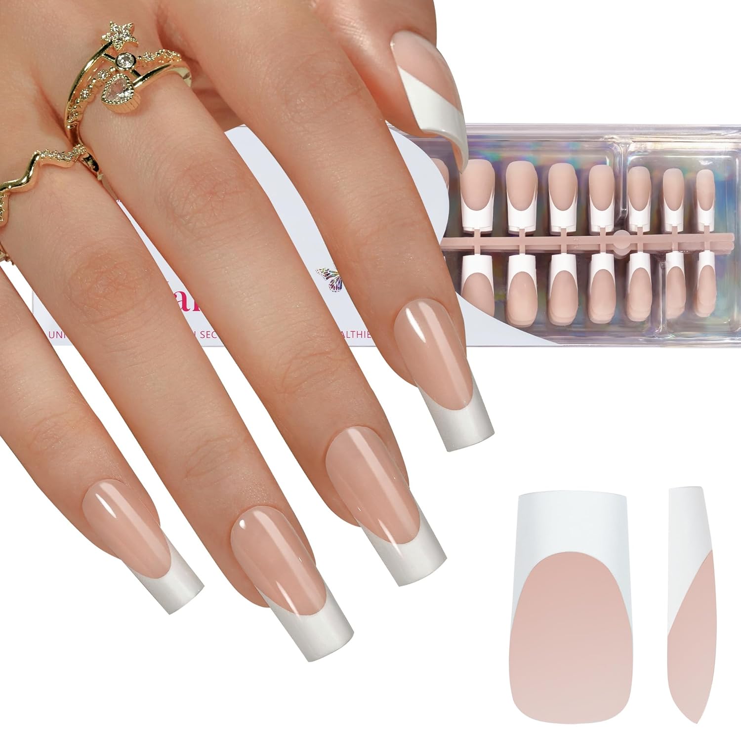 French Gel Nail Tips - Jofay Fashion French Tip Press on Nails 10-Piece Set 320Pcs, 3 in 1 Nude long Square Nail Tips, No Need to File Acrylic Fake Nails for Nail Art DIY & Nail Extension, 16 Sizes-Velvo Beauty