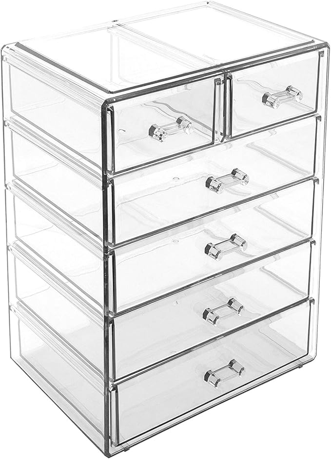 Sorbus Acrylic Makeup Organizer - Organization and Storage Case for Cosmetics Make Up & Jewelry - Big Clear Makeup Organizer for Vanity, Bathroom, College Dorm, Closet, Desk (4 Large, 2 Small Drawers)-Velvo Beauty