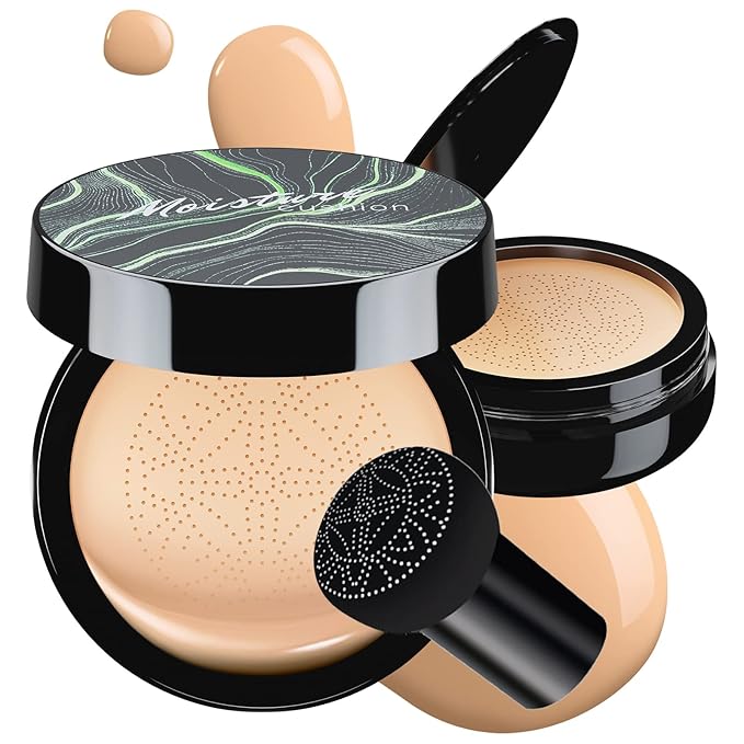 Mushroom Head Air Cushion CC Cream - BB Cream Foundation Makeup Moisturizing Concealer Long-Lasting, Cushion Foundation Full Coverage Self Adjusting for Mature Skin & All Skin Types (Natural)-Velvo Beauty