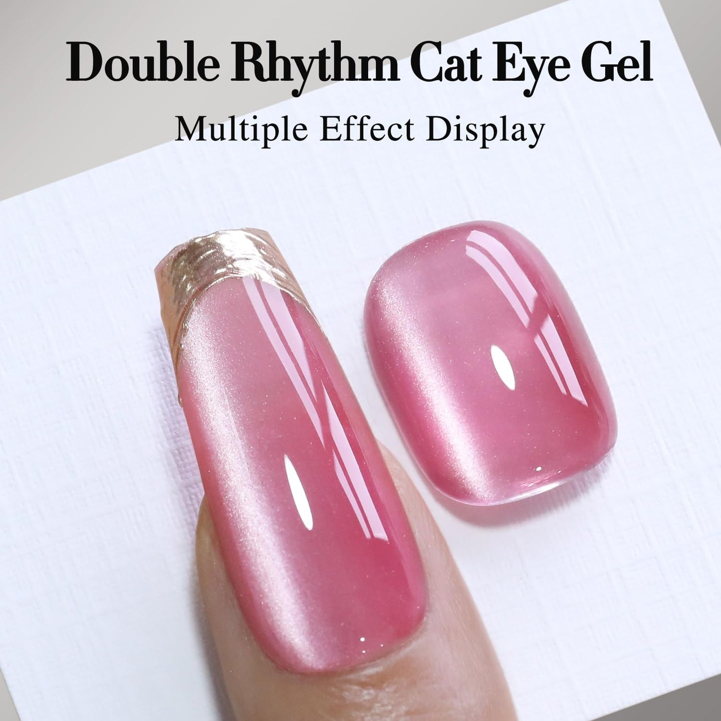 Double Rhythm Jelly Glass Cat Eye Gel Polish with Magnet 15ML Holographic Glitter Shimmer Translucent Sheer Color Magnetic Nail Polish Salon DIY at Home (Jelly Pink-MC1105)-Velvo Beauty