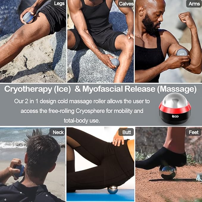 iECO Cryosphere Cold Massage Roller Ball - Massage Ball for Cold & Heat Relief, Myofascial Release, Trigger Point Therapy, Muscle Knots - Deep Tissue Ice Massager-Velvo Beauty