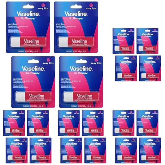 Vaseline Lip Therapy Care Rosy, Fast-Acting Nourishment, Ideal for Chapped, Dry, Cracked, or Damaged Lips, Lip Balm, 20-Pack, 0.16 Oz Each-Velvo Beauty