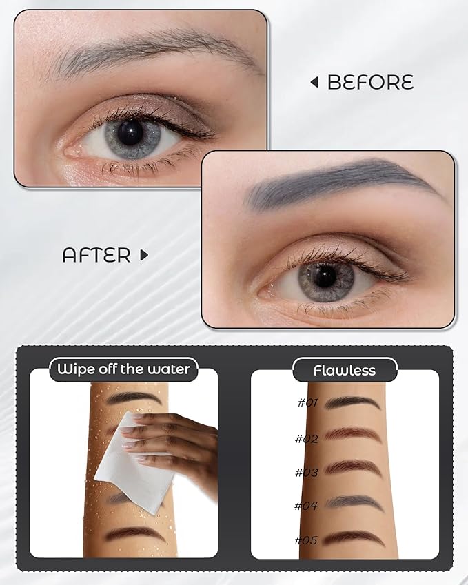 6Pcs Microblading Eyebrow Pencils Grey Waterproof Eye Brow Pencil w/Eye Brow Razor & Scissors Kit 0.5mm Ultra-Fine Tip Creates Hair-Like Strokes for Women Effortless Natural Brows-Velvo Beauty