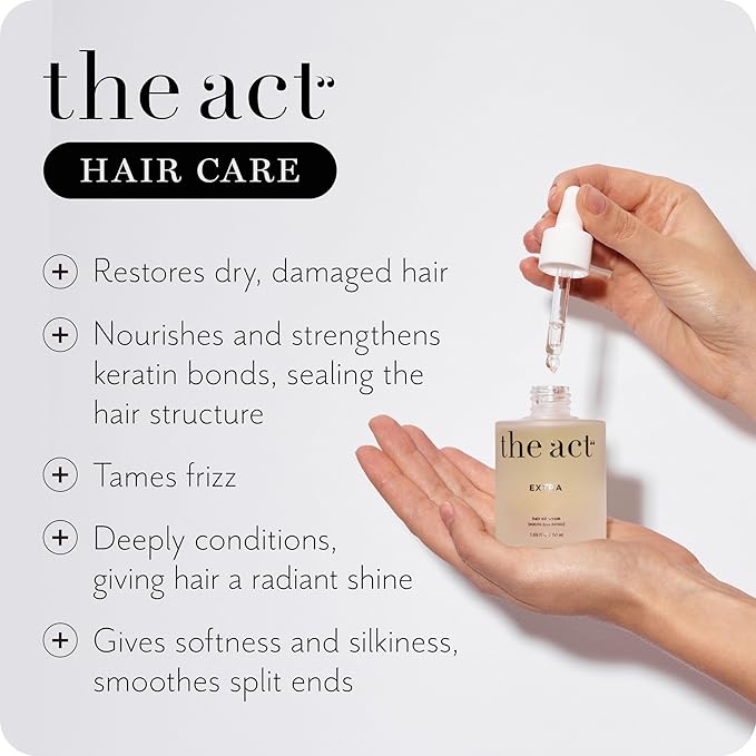 The Act Hair Oil for Dry & Frizzy Hair – Leave-In Lightweight Treatment with Argan, Coconut & Castor Oil – Non-Greasy Finish – 1.69 fl oz-Velvo Beauty