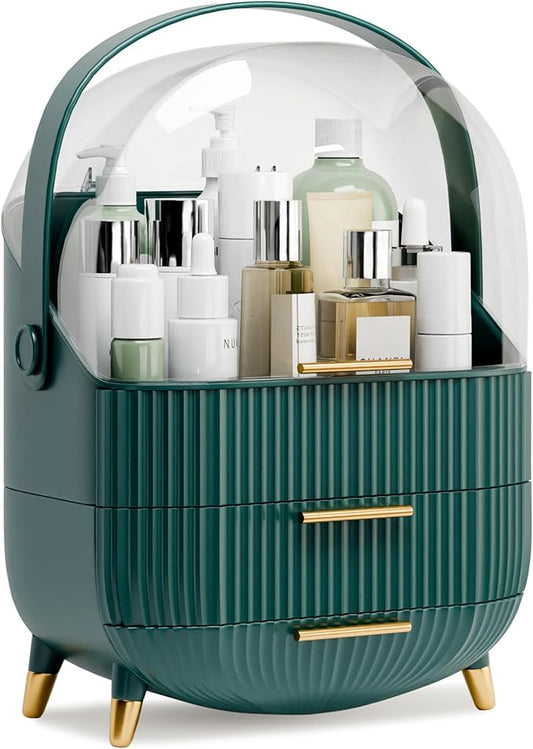 Makeup Organizers and Storage Make up Organizer for Vanity Cosmetics Skincare With Lid and Drawers Display Cases for Countertop Bathroom Women Teenager Girl Gifts(Dark Green)-Velvo Beauty